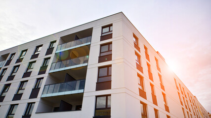 Apartments in residential complex. Housing structure at modern house.  Architecture for property investment. and architecture details. Urban abstract - windows of apartment building.