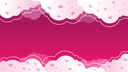 pink background with clouds and hearts