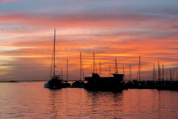 Olhao Portugal port during sunset