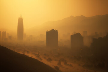 Fototapeta premium Seoul is wallowing in fine Chinese dust. Generative AI