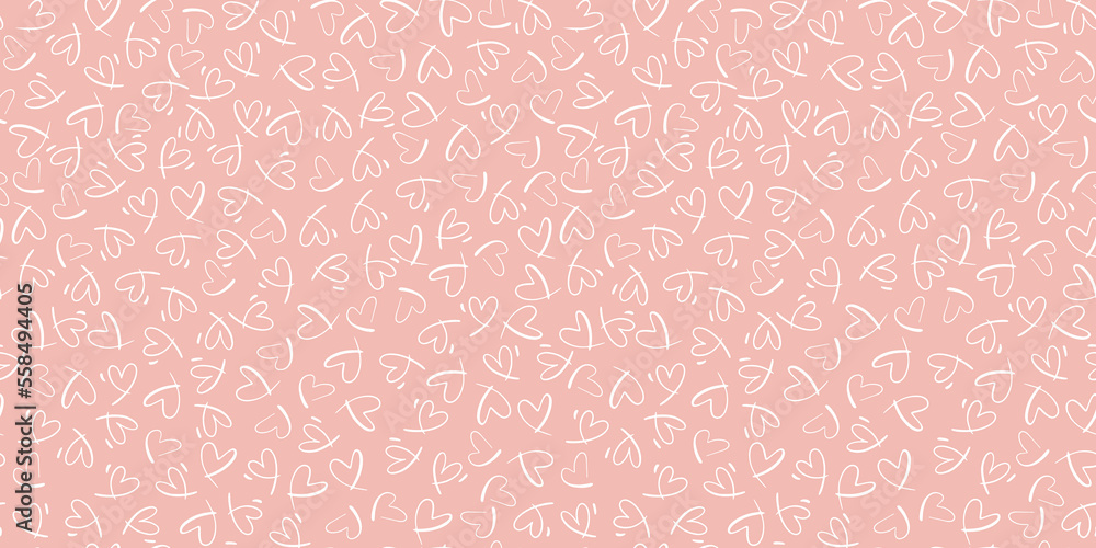 Poster seamless vector pattern with small hearts. vector repeating texture with white linear heart on pink 
