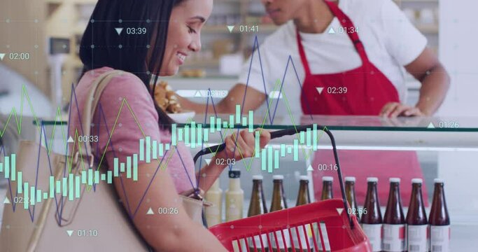 Animation of data processing over diverse shop assistant and customer shopping