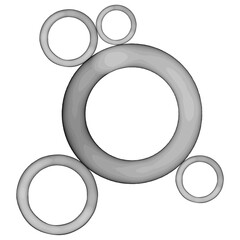 Black monochrome abstract circle element, paint brush particle with small cirles around, isolated graphic design element made with brushstroke, hand drawn art for backgrounds, frame, watercolor paint