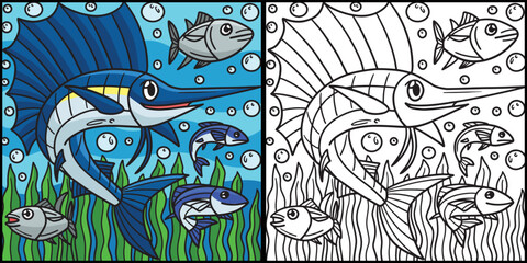 Sail Fish Coloring Page Colored Illustration