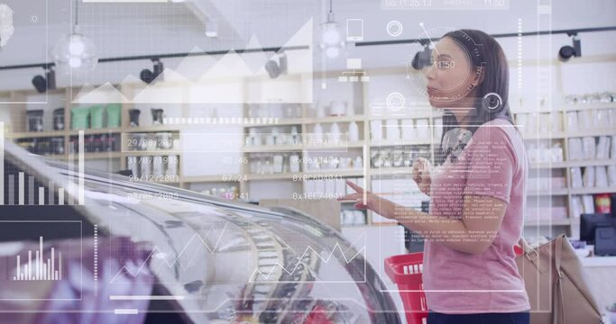 Animation of data processing over diverse shop assistant and customer talking