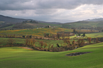 Fototapeta na wymiar Rural landscape at San Quirico d'Orcia in Val d'Orcia, Tuscany