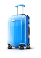 Blue modern suitcase for travel, case icon isolated on white transparent background. PNG illustration