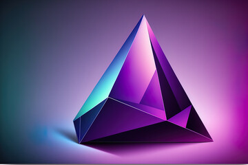 pyramid in purple hue with a polygon diamond or crystal in a stylish cosmic crystal form. Generative AI