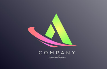 green pink A alphabet letter logo icon with swoosh. Creative template design for business and company
