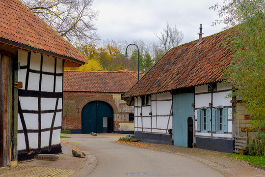 Dutch timber framed houses (vakwerk huizen) Nuth is a small village in Limburg, Holland, The Pieterpad is a long distance walking route in the Netherlands, The trail runs from Groningen to Maastricht.
