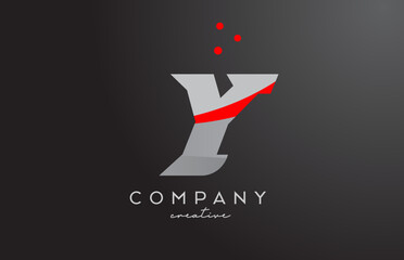 grey red dots Y alphabet bold letter logo. Creative template design for company and business