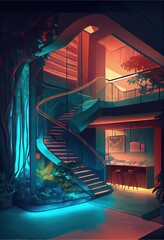 Experimental Architecture Design, Creative, Beautiful Lighting, Picturesque sketching, Architectural Visualization. AI generated art illustration.	
