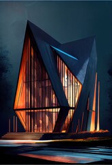 Experimental Architecture Design, Creative, Beautiful Lighting, Picturesque sketching, Architectural Visualization. AI generated art illustration.	
