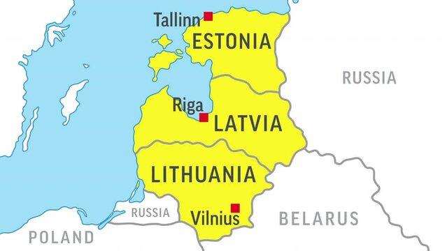 Estonia, Latvia and Lithuania Map. Zoom on World Map. 4k Video Footage. Motion Graphics