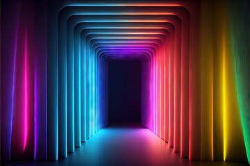 Abstract background of neon lines. AI generated art illustration.	
