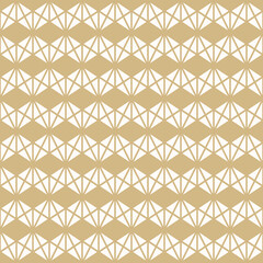 Golden vector geometric seamless pattern with triangles, zigzag, grid. Gold and white minimal geo ornament background. Simple luxury texture. Modern repeat design for decor, print, textile, wallpapers