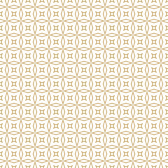 Abstract vector geometric seamless pattern. Golden luxury ornament texture with lines, diamonds, rhombuses, stars, grid. Simple minimal fold and white background. Repeat design for decor, textile