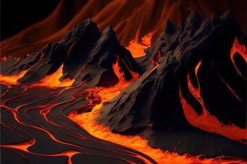 Fire in the mountains. AI generated art illustration.	

