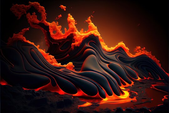 Fire in the mountains. AI generated art illustration.	
