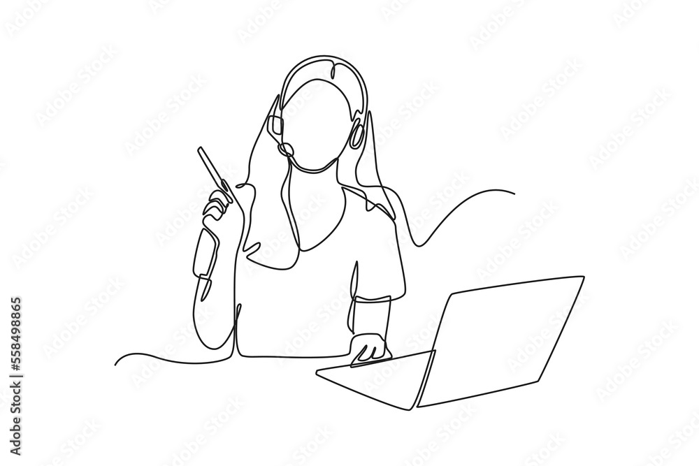 Poster continuous one line drawing customer service is constantly interacting with different consumers and 