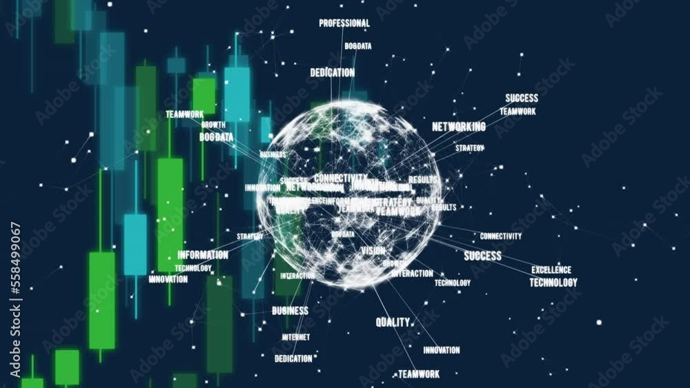 Poster animation of globes with data processing over shapes