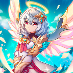 Obraz na płótnie Canvas Beautiful angel girl in anime style. High quality illustration