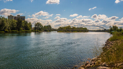 nature landscape along the Bow river in the Calgary neighborhood, Alberta, Canada
