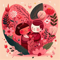An adorable and endearing illustration for Valentine. AI generated art illustration.