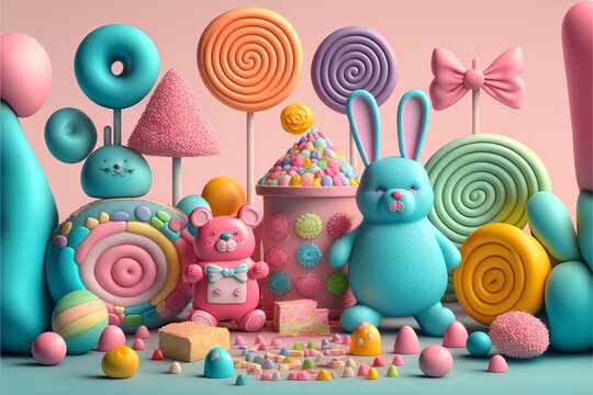 Delicious Easter Candy Land. Generative AI	