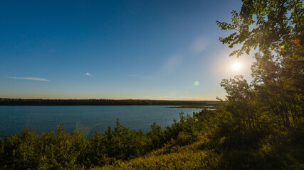 nature landscape along the Bow river in the Calgary neighborhood, Alberta, Canada
