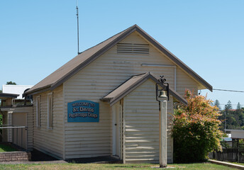 St Davids Presbyterian Church in Tuross Head on the south coast of New South Wales, Australia. Cute timber church with a steel bell out the front to call in the congregation.
