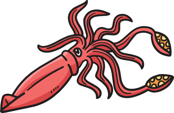 Giant Squid Marine Animal Cartoon Colored Clipart 