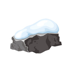 Stone and rock in snow. Snowy mountains in cartoon, heap of boulders in winter. Boulders and building material. Ice age in vector illustration