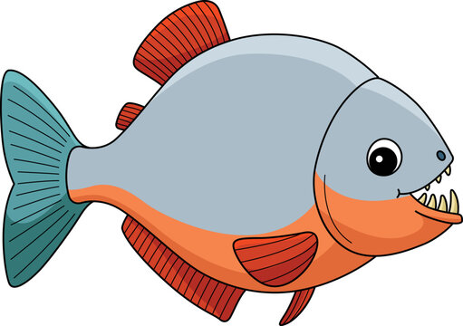 cartoon piranha fish with orange and red clip art preview