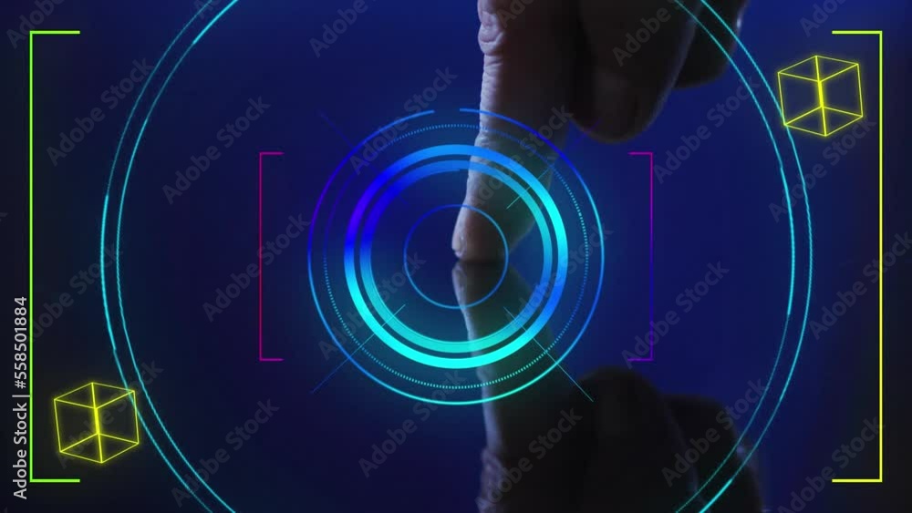 Poster animation of data processing and biometric finger reading