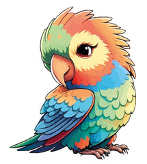 Cute, Kawaii, Parrot, Wellensittich, treu, bunt, regenbogenfarben, verspielt, vogel, cartoon, comic, schulbuch, Kinder, Illustration, Kinderbuch, maskot, set