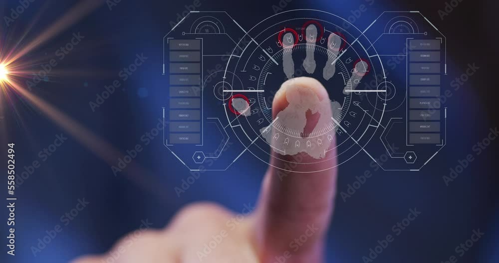 Poster Animation of data processing and biometric finger reading