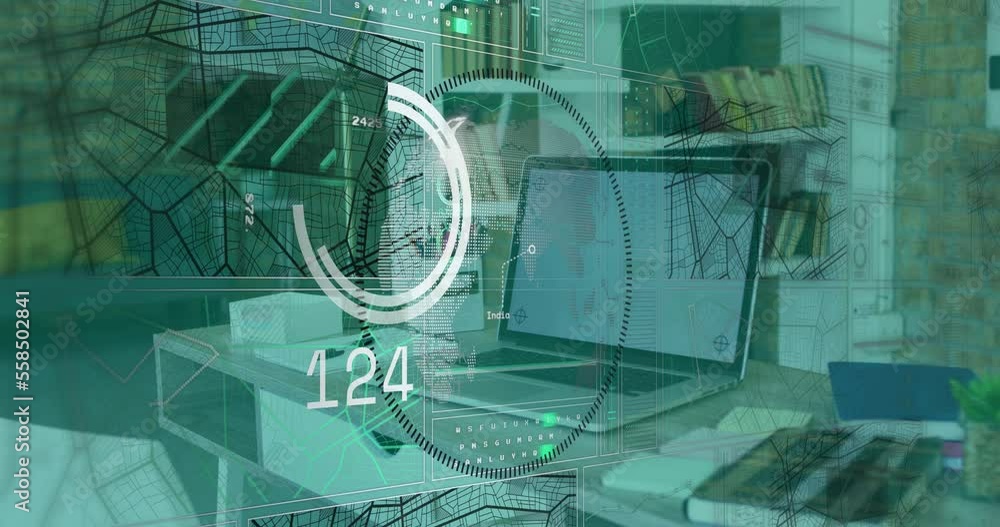 Poster animation of data processing over man using computer
