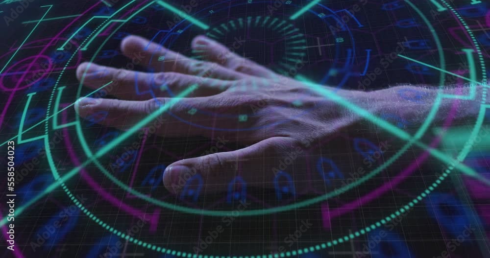 Poster animation of data processing and biometric hand reading
