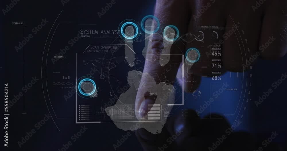 Poster animation of data processing and biometric hand reading