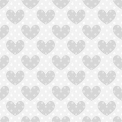 Vector seamless pattern with hearts in polka dots. Cute design for fabric, wrapping, wallpaper for Valentine's Day.