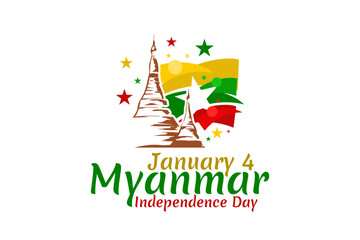 January 4, National Day of Myanmar with national landmark vector illustration. Suitable for greeting card, poster and banner.