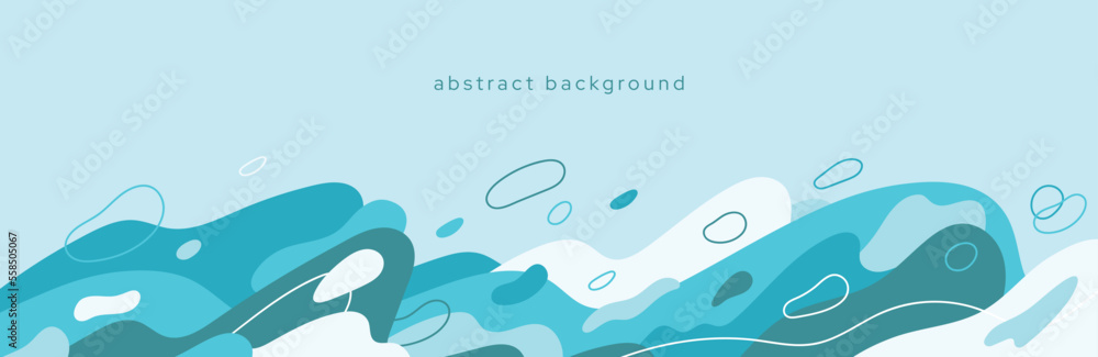 Poster modern water blue abstract background. composition of amorphous forms and lines in minimalist style.