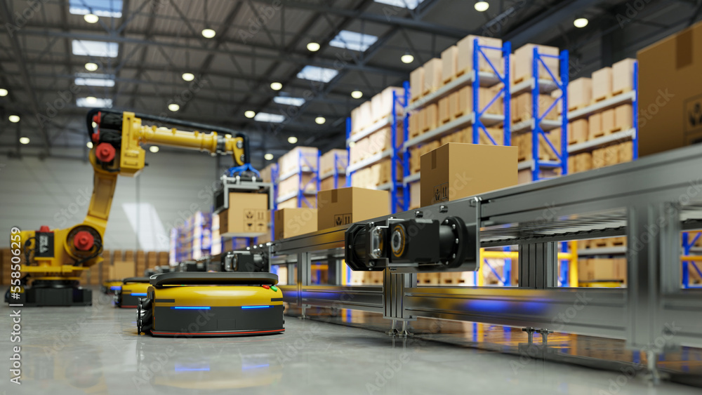 Aufkleber factory automation with agv robot and robotic arm in transportation to increase transport more with 