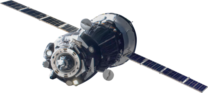 Spaceship isolated png asset. Russian spacecraft transparent cut. Elements of this image furnished by NASA