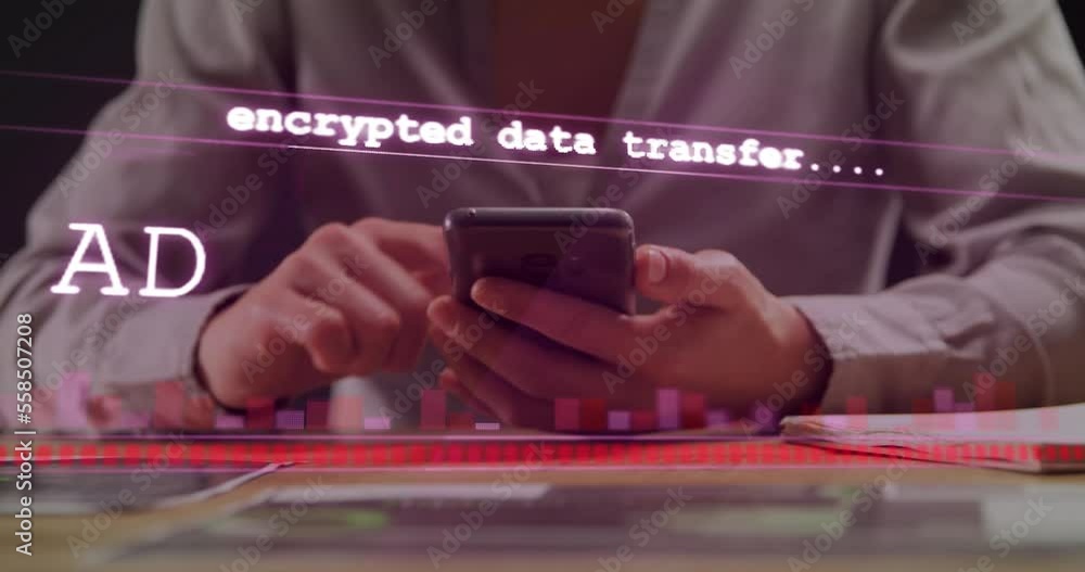 Poster animation of data processing over caucasian businessman using smartphone