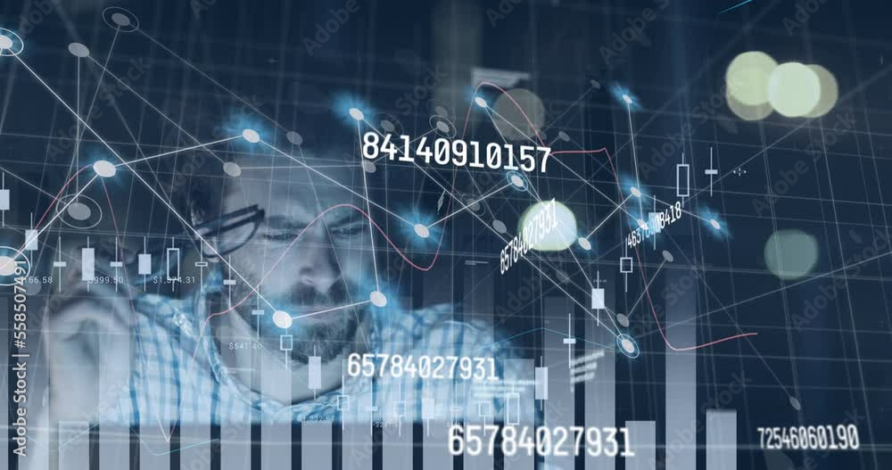 Poster animation of data processing over caucasian businessman
