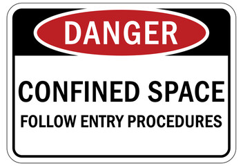 Confined space sign and labels follow entry procedures