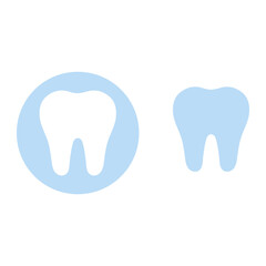 Blue colored tooth and tooth on a blue background. White tooth icon. Vector illustration.