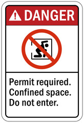 Confined space sign and labels permit required do not enter